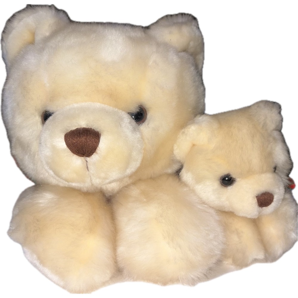 RBI Ron Banafato Vintage Polar Bear Mother Baby Cream Plush Plaid 15in